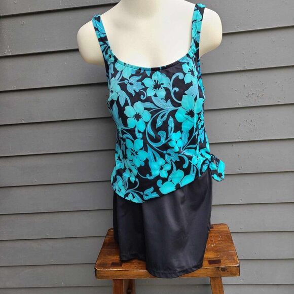 LeCove Blue Black One Piece Swim Suit size 14 - Picture 10 of 10